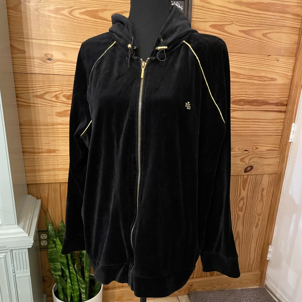 Lauren Ralph Lauren velour black with gold trim jacket